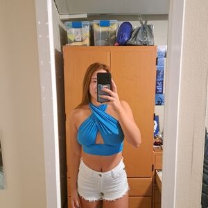 WORN ONCE Blue Halter Top